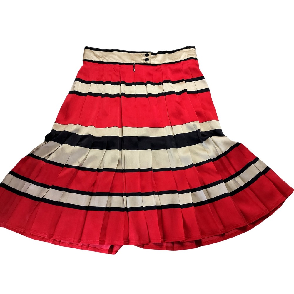 Vintage Satin Striped‎ Pleated Skirt Red Black Saks Fifth Avenue Silk-Like